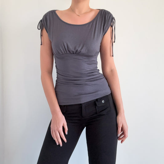 Y2K Dark Grey Sparkle Ruched Top / SZ M