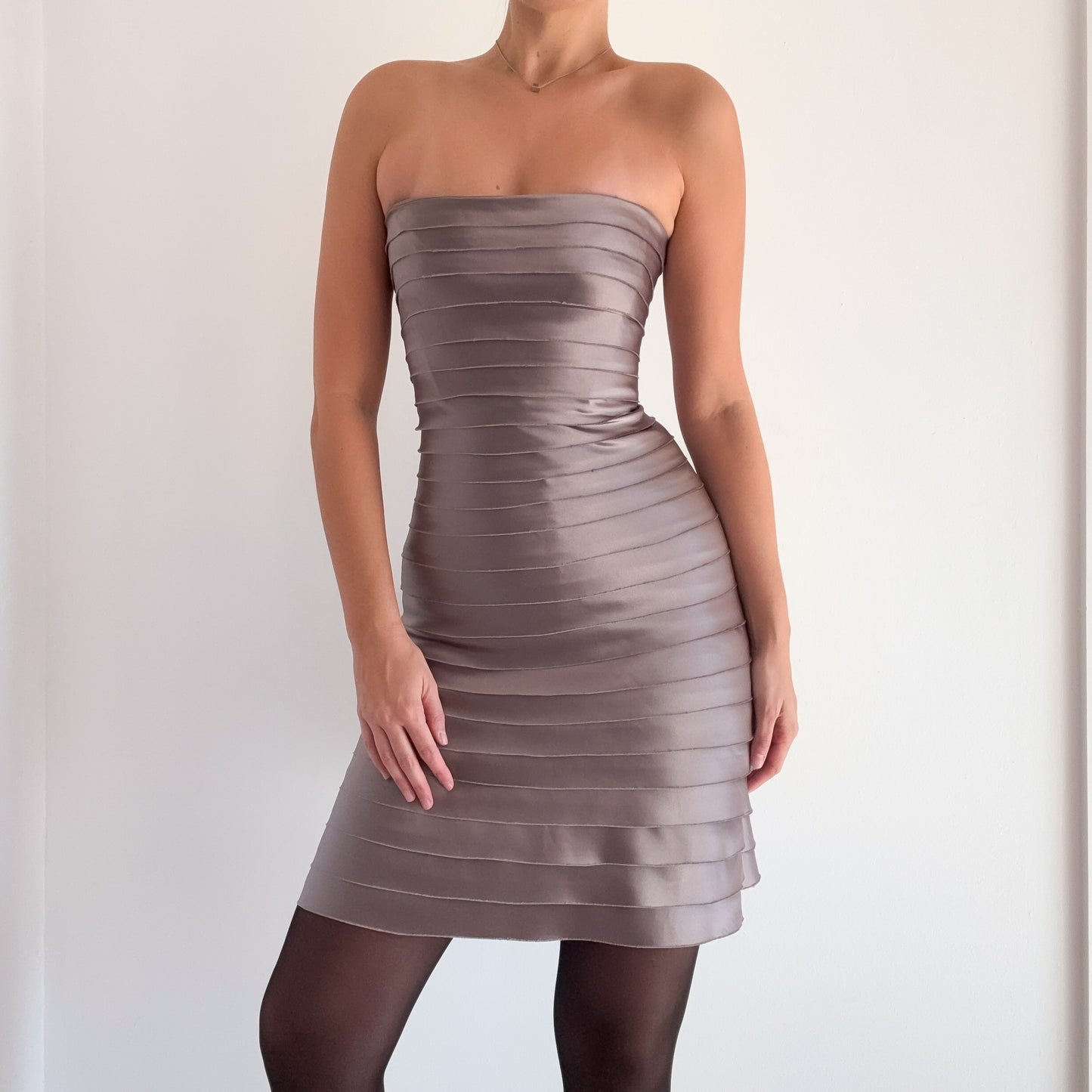 Y2K BCBGMaxAzria Taupe Layered Cocktail Dress / SZ 2