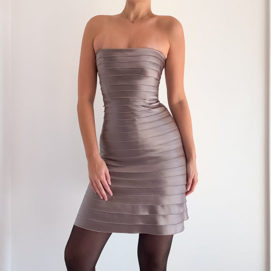 Y2K BCBGMaxAzria Taupe Layered Cocktail Dress / SZ 2