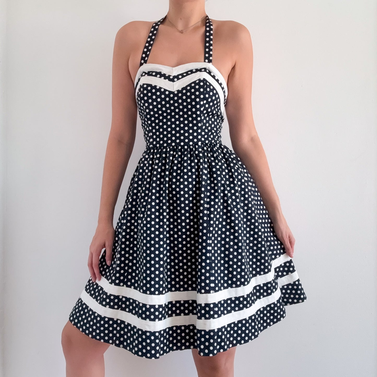 Y2K Navy & White Polka Dot Dress / SZ S