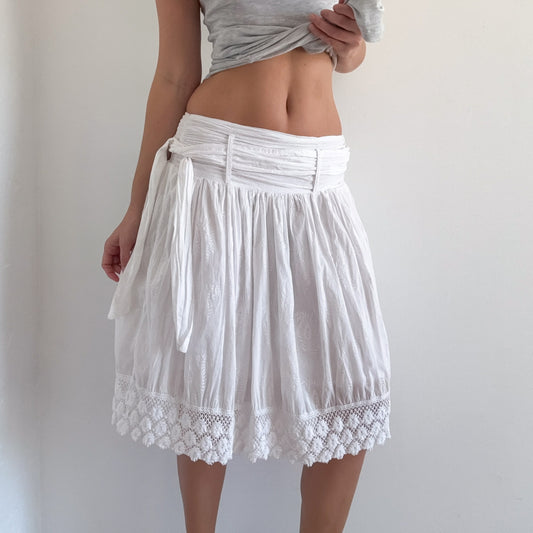 Y2K White Cotton Crochet Midi Skirt / SZ S