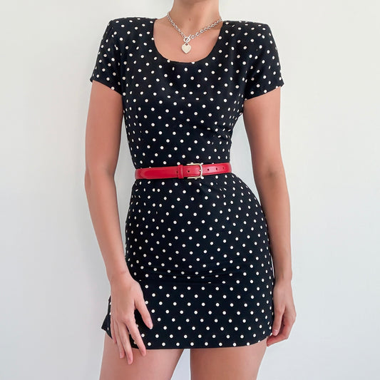 90's Black Polka Dot Mini Dress / SZ 2