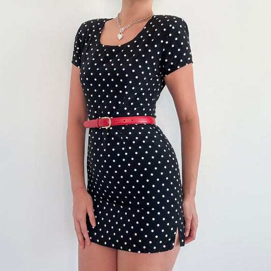 90's Black Polka Dot Mini Dress / SZ 2