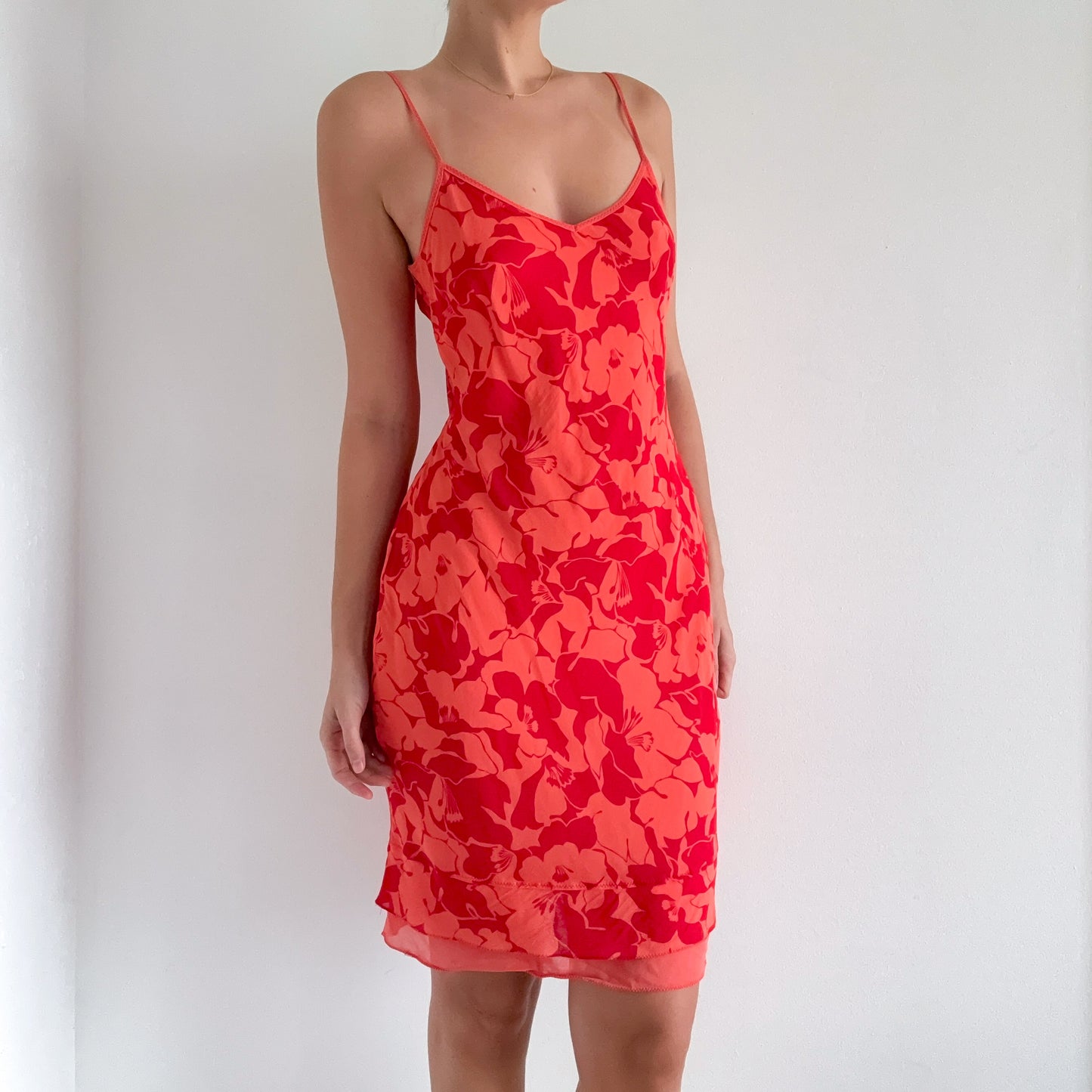 Y2K Coral & Red Tropical Floral Dress / SZ 4