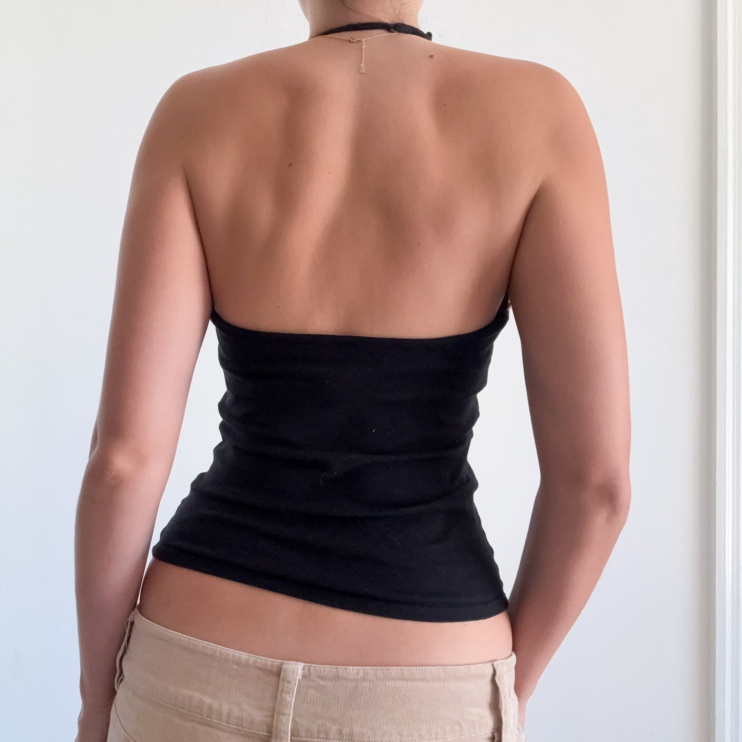 Y2K Black Crochet Halter Top / SZ S