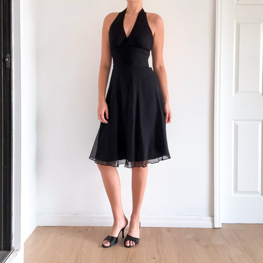 90's Maggy London Black Silk Halter Dress / SZ 2-4