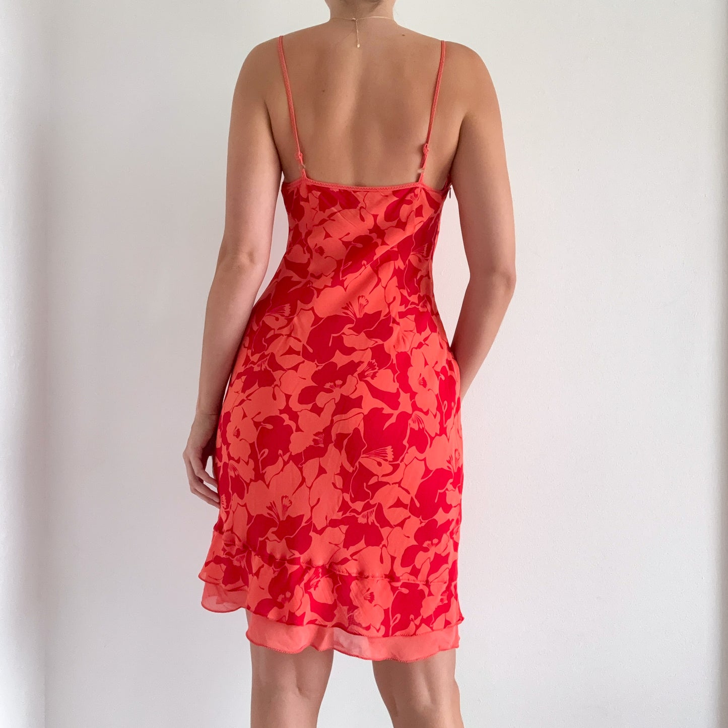 Y2K Coral & Red Tropical Floral Dress / SZ 4