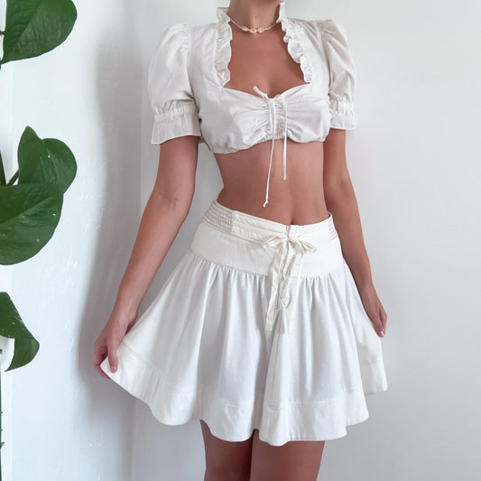 Y2K Ivory Button Flare Skirt / SZ S/M