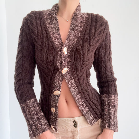 Y2K Brown Sweater Knit Cardigan / SZ S