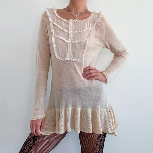 2010's Cream Knitted Babydoll Dress / SZ S-L