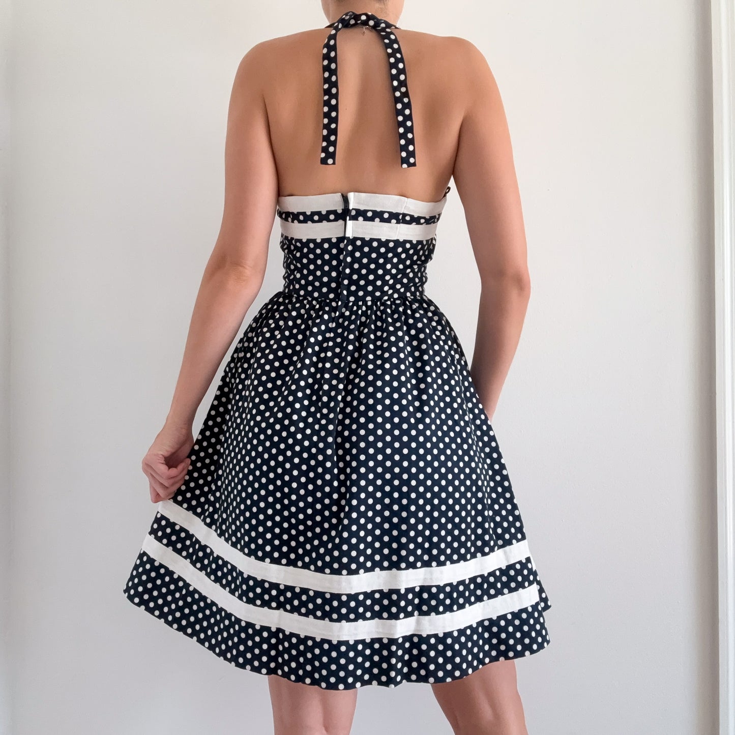 Y2K Navy & White Polka Dot Dress / SZ S