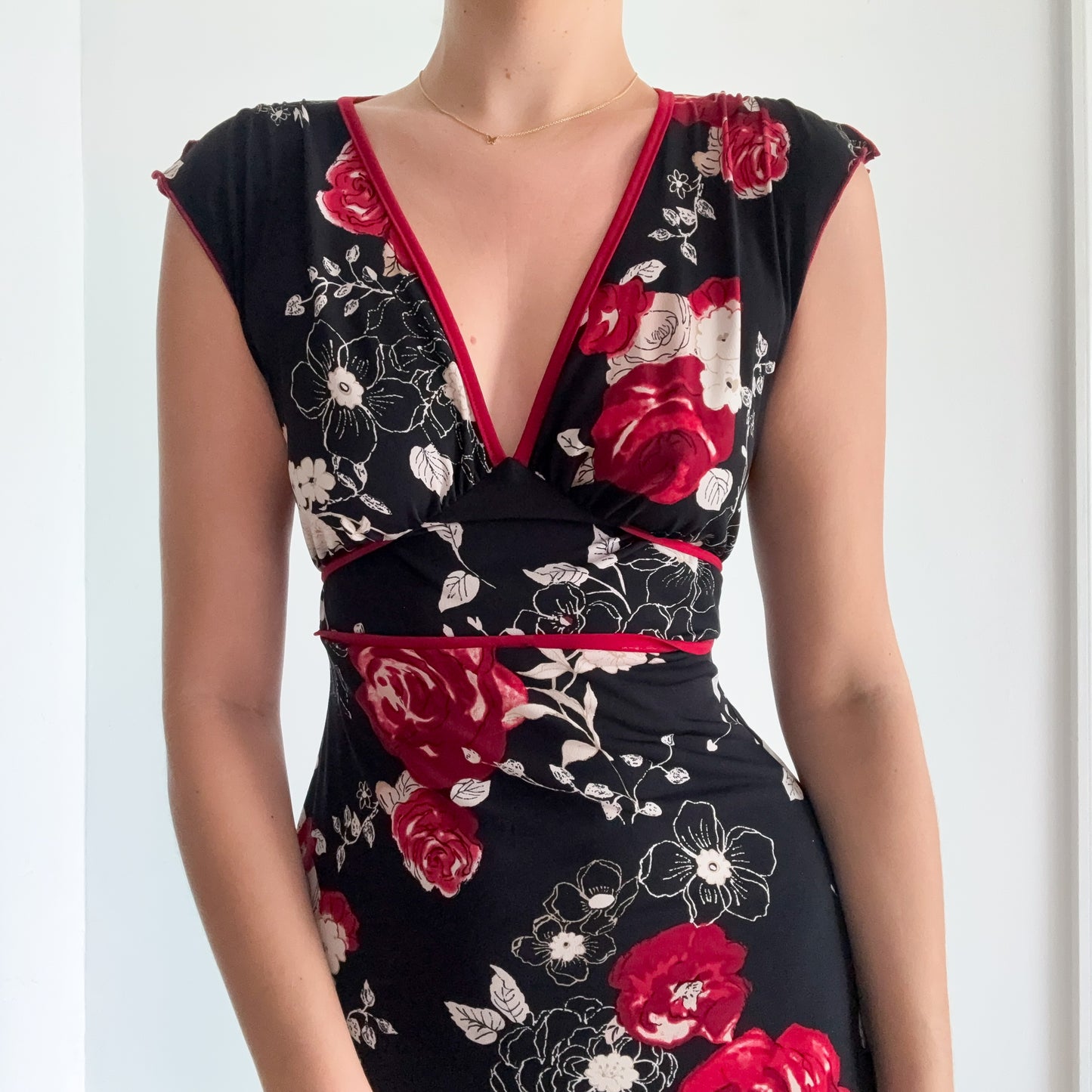 Y2K Black & Crimson Floral Dress / SZ S-M
