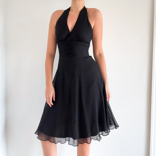 90's Maggy London Black Silk Halter Dress / SZ 2-4