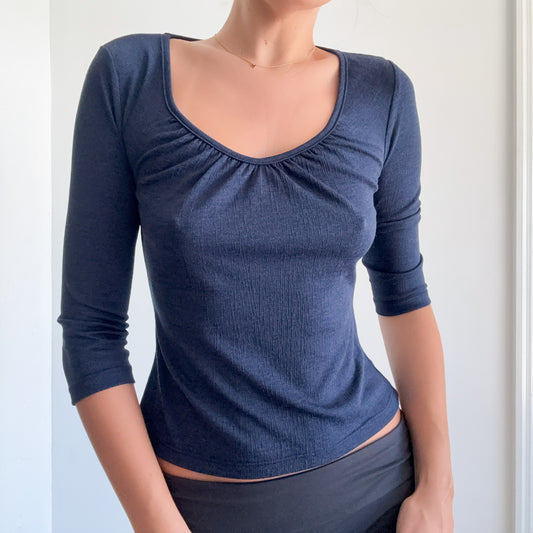 Y2K Blue 3/4 Sleeve Top / SZ S/M