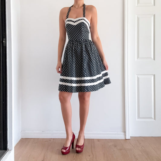 Y2K Navy & White Polka Dot Dress / SZ S