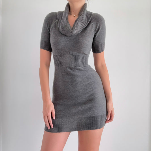 Y2K Grey Knit Cowl Neck Mini Dress / SZ S