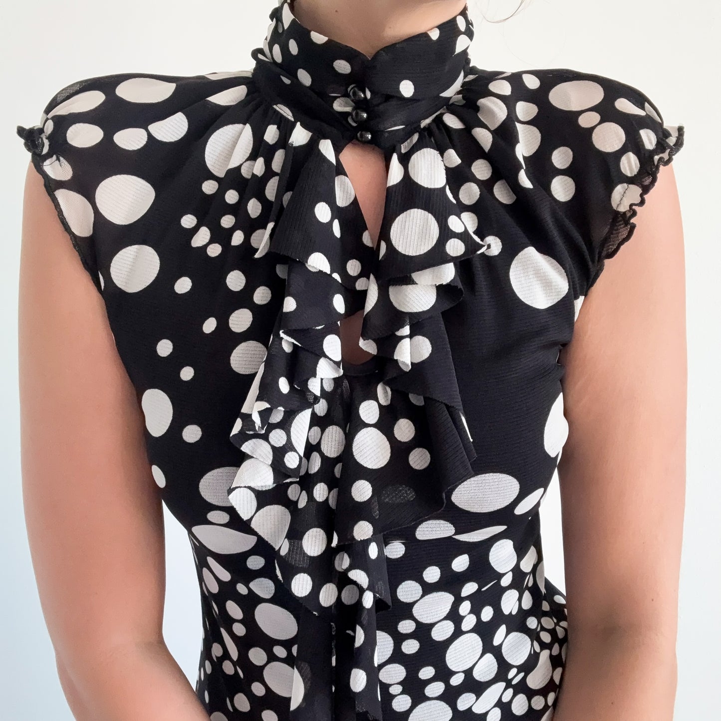 Y2K Black & White Dot Mesh Top / SZ S