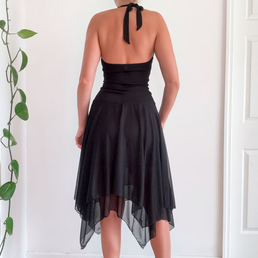 Y2K Black Embellished Halter Midi Dress / SZ S