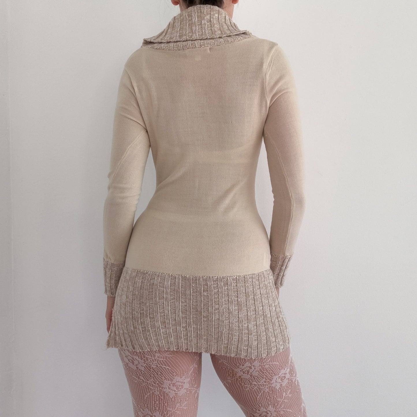 Y2K Cream & Beige Knit Sweater Dress / SZ S