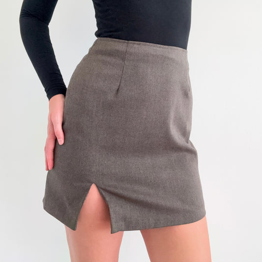 90's Taupe Slit Mini Skirt / SZ 2/4