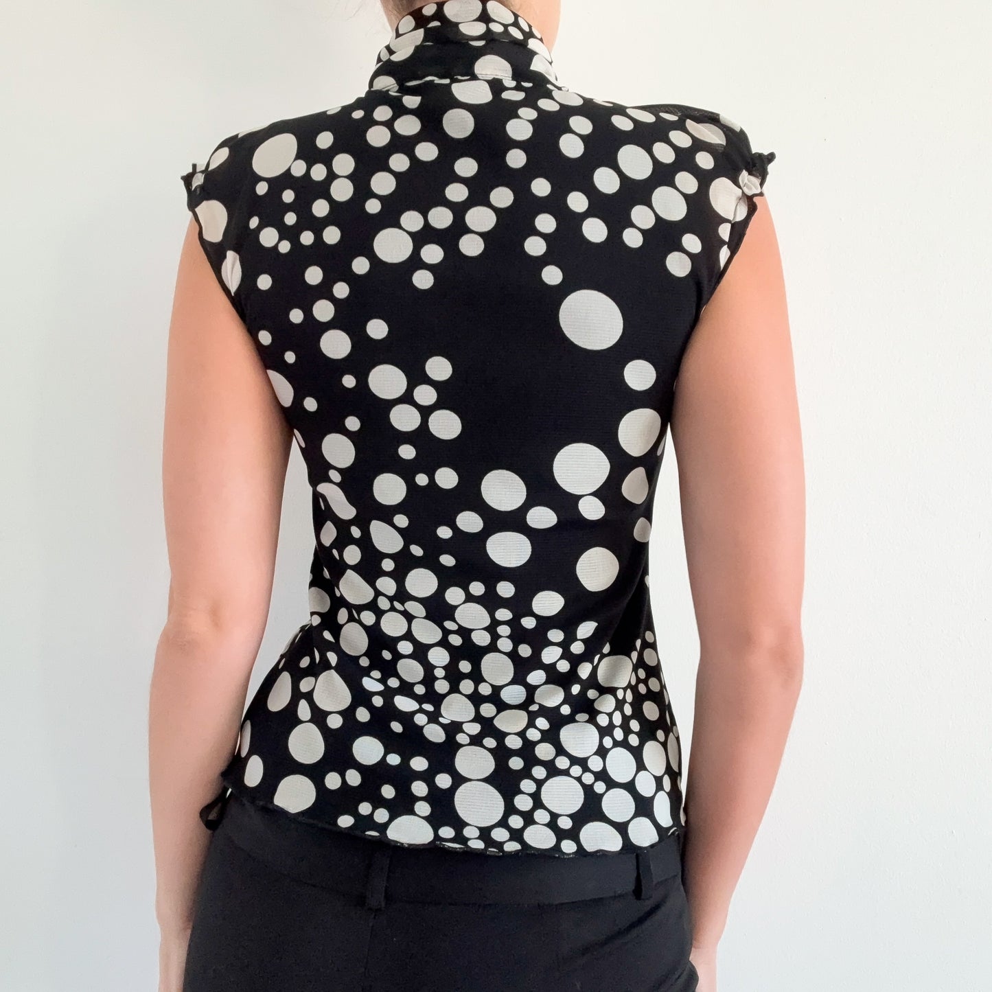 Y2K Black & White Dot Mesh Top / SZ S
