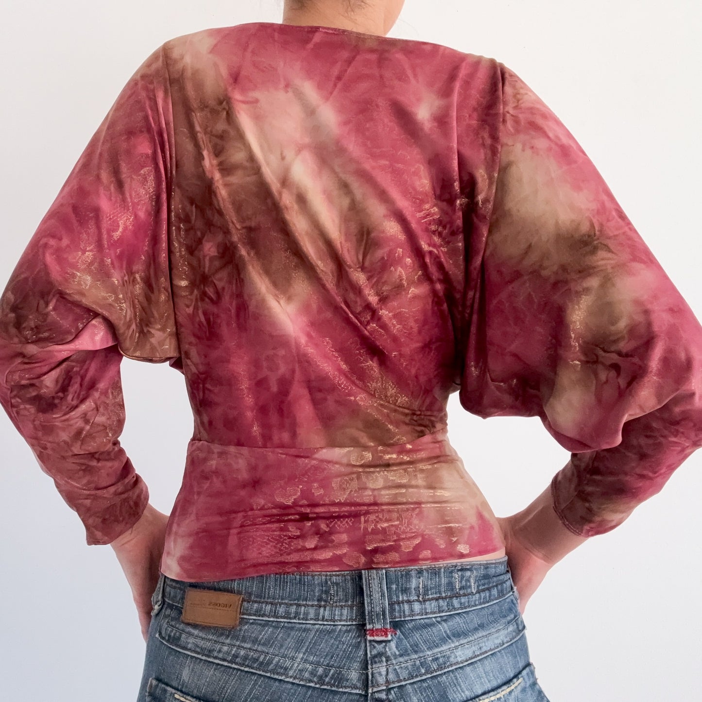 Y2K Rouge & Gold Metallic Dolman Sleeve Top / SZ S-M