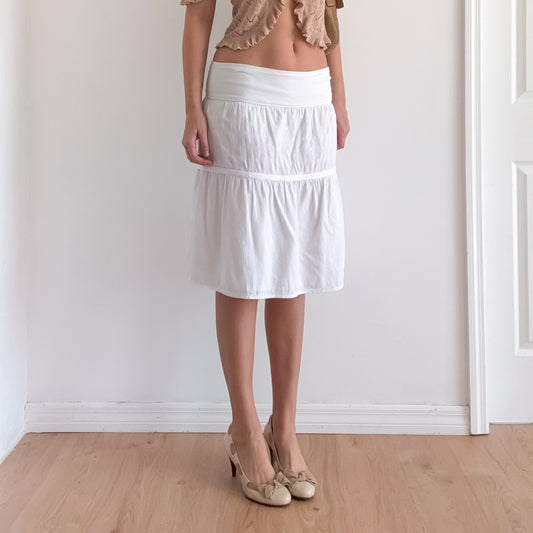Y2K White Cotton Midi Skirt / SZ M
