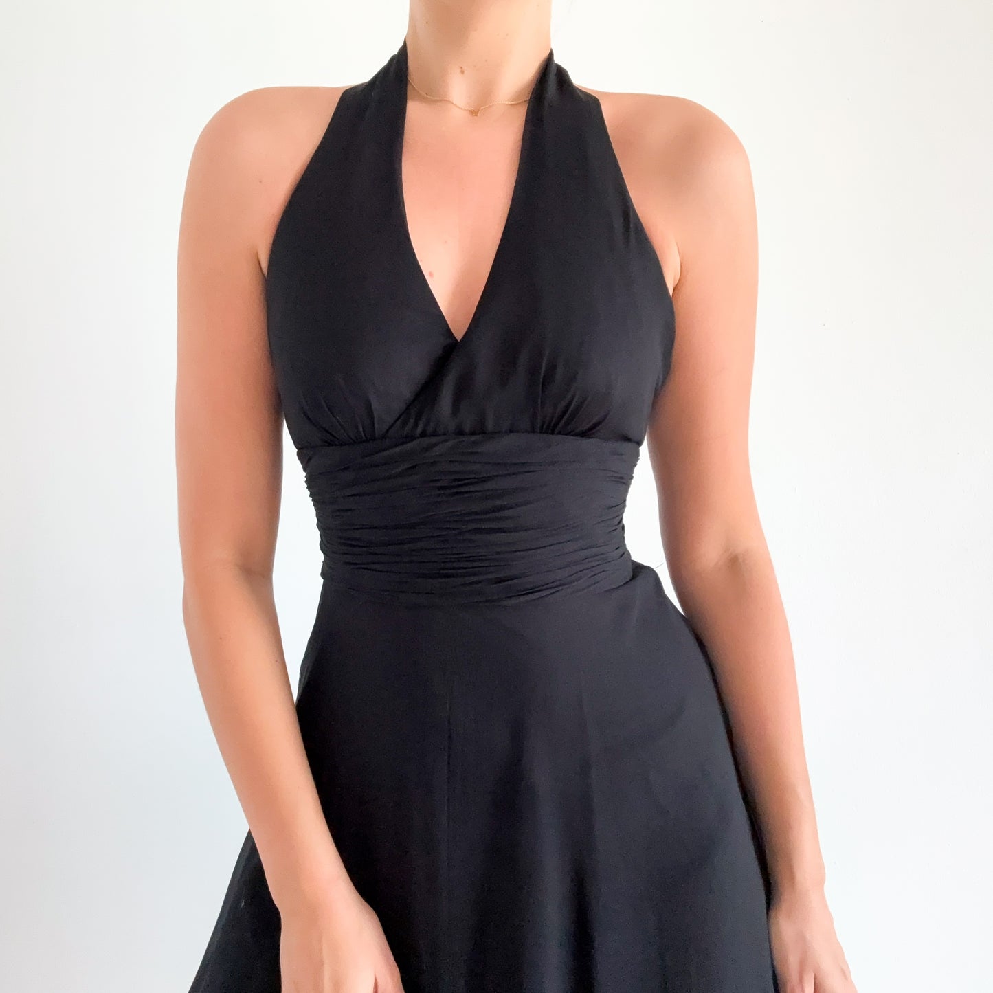 90's Maggy London Black Silk Halter Dress / SZ 2-4