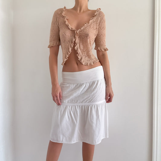 Y2K White Cotton Midi Skirt / SZ M