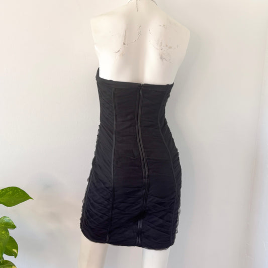 Y2K BCBGMaxAzria Black Ruched Tulle Mini Dress / SZ 2