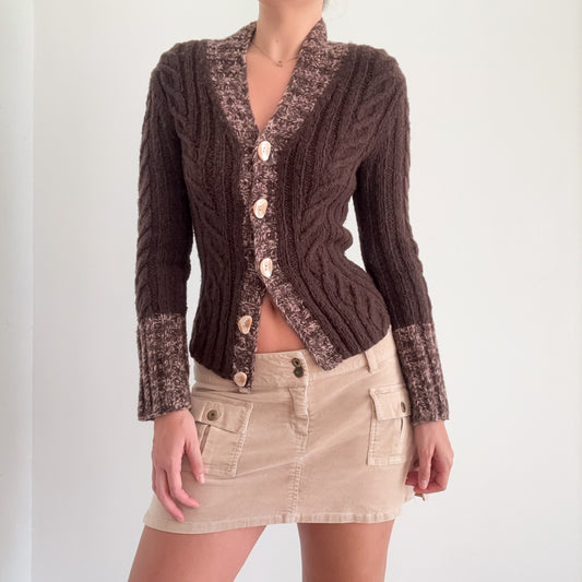 Y2K Brown Sweater Knit Cardigan / SZ S