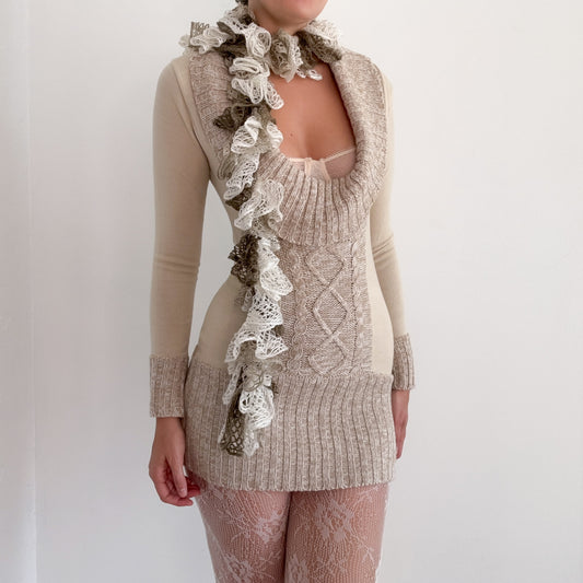 Y2K Cream & Beige Knit Sweater Dress / SZ S