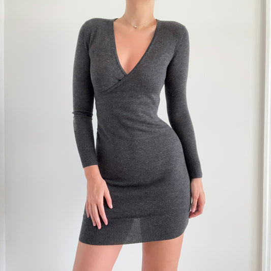 Y2K Grey Knit Wrap Style Mini Dress / SZ XS-S