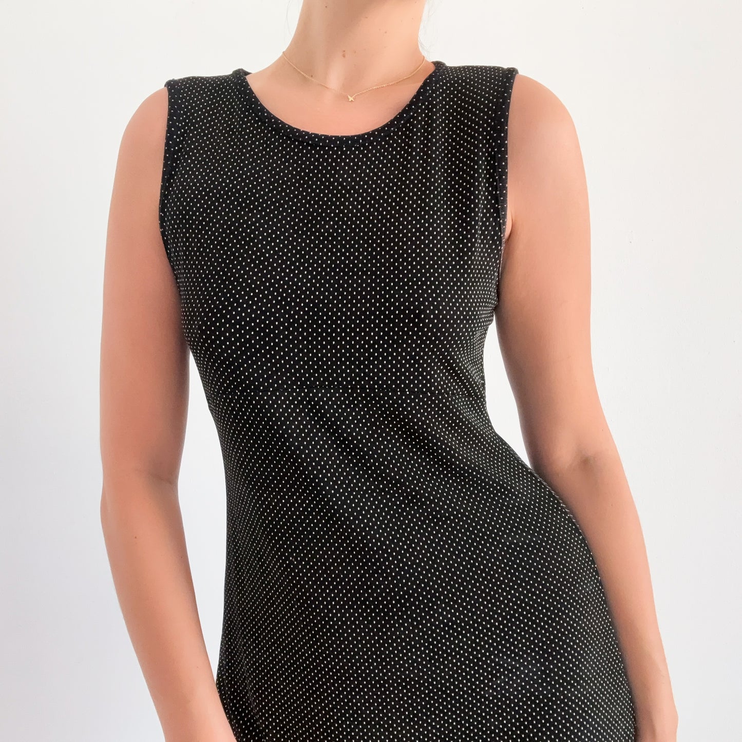 90's Black Polka Dot Slinky Mini Dress / SZ M-L