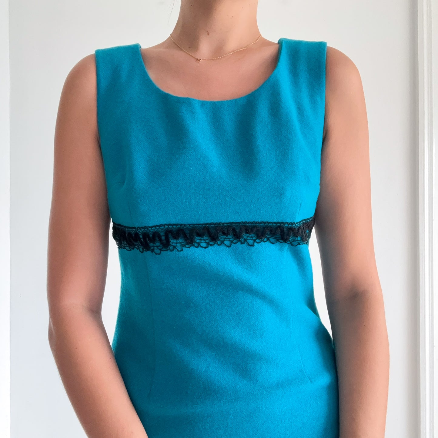 90's Teal & Black Wool Mini Dress / SZ S