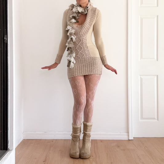 Y2K Cream & Beige Knit Sweater Dress / SZ S