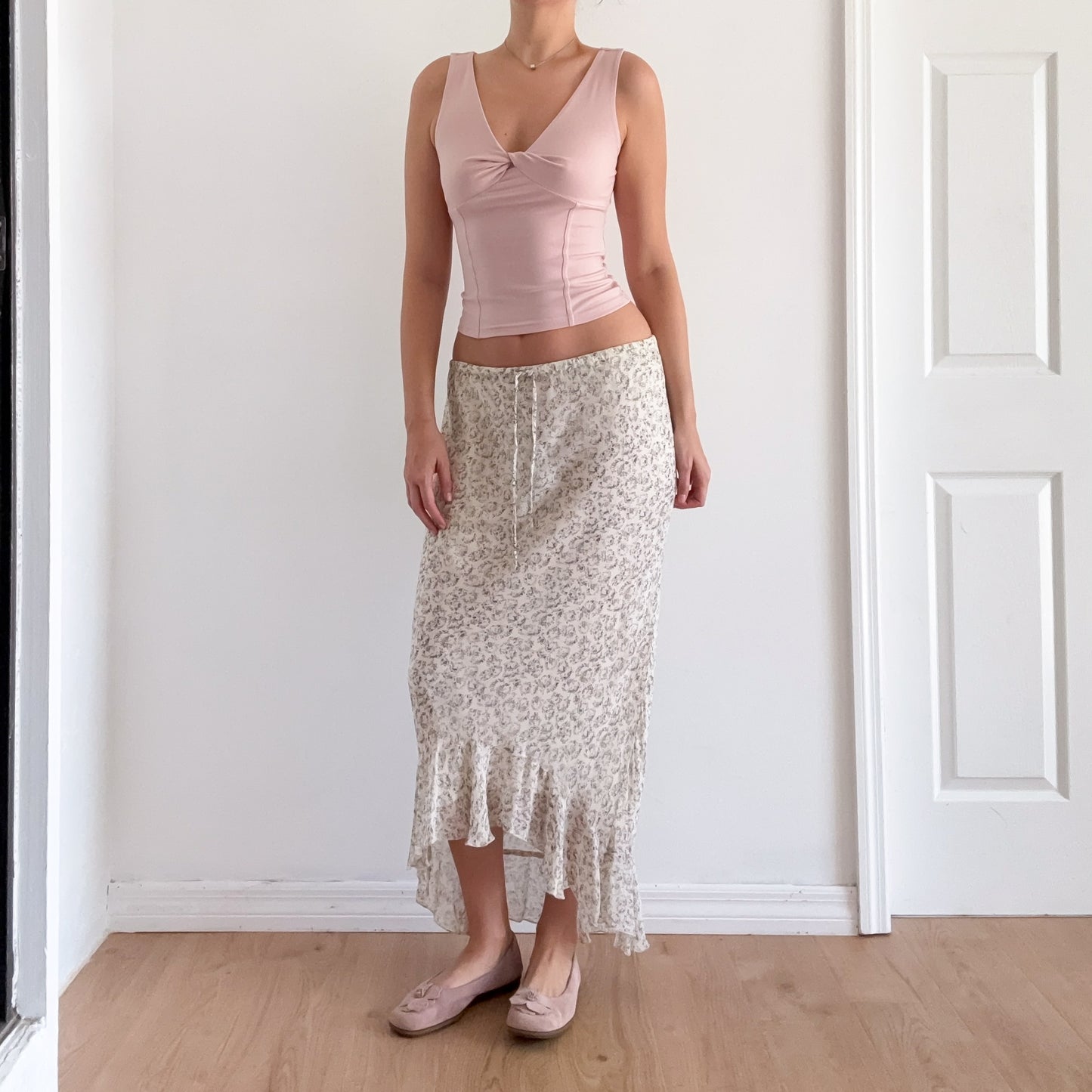 Y2K Cream & Blue Floral Maxi Skirt / SZ M