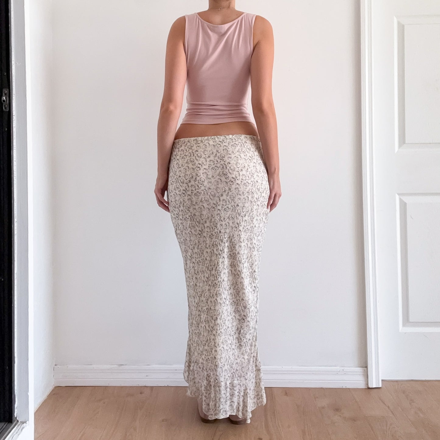 Y2K Cream & Blue Floral Maxi Skirt / SZ M