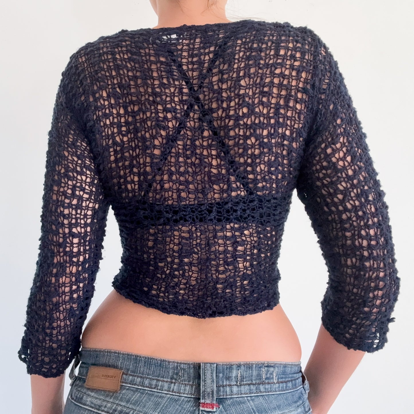 Y2K Navy Knitted Wrap Tie Top / One Size