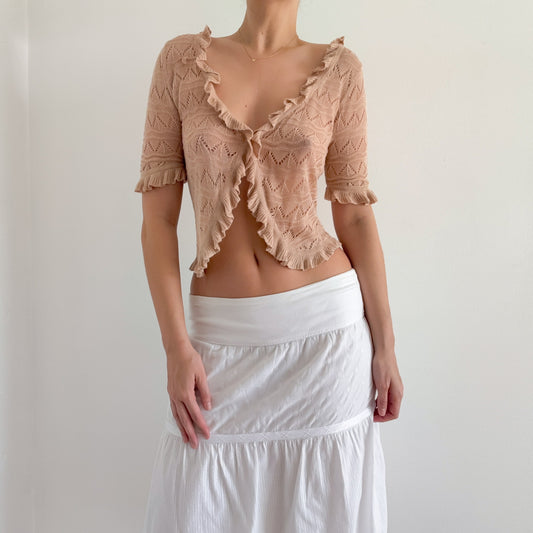 Y2K Nude Knit Ruffle Cardigan / SZ M
