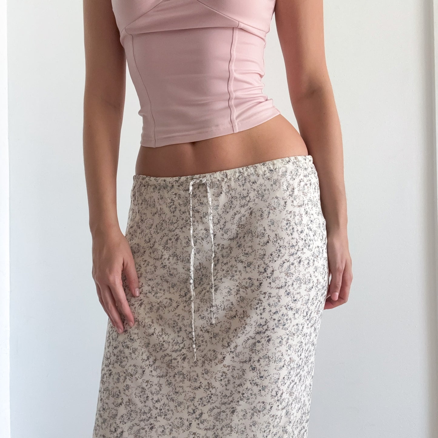 Y2K Cream & Blue Floral Maxi Skirt / SZ M
