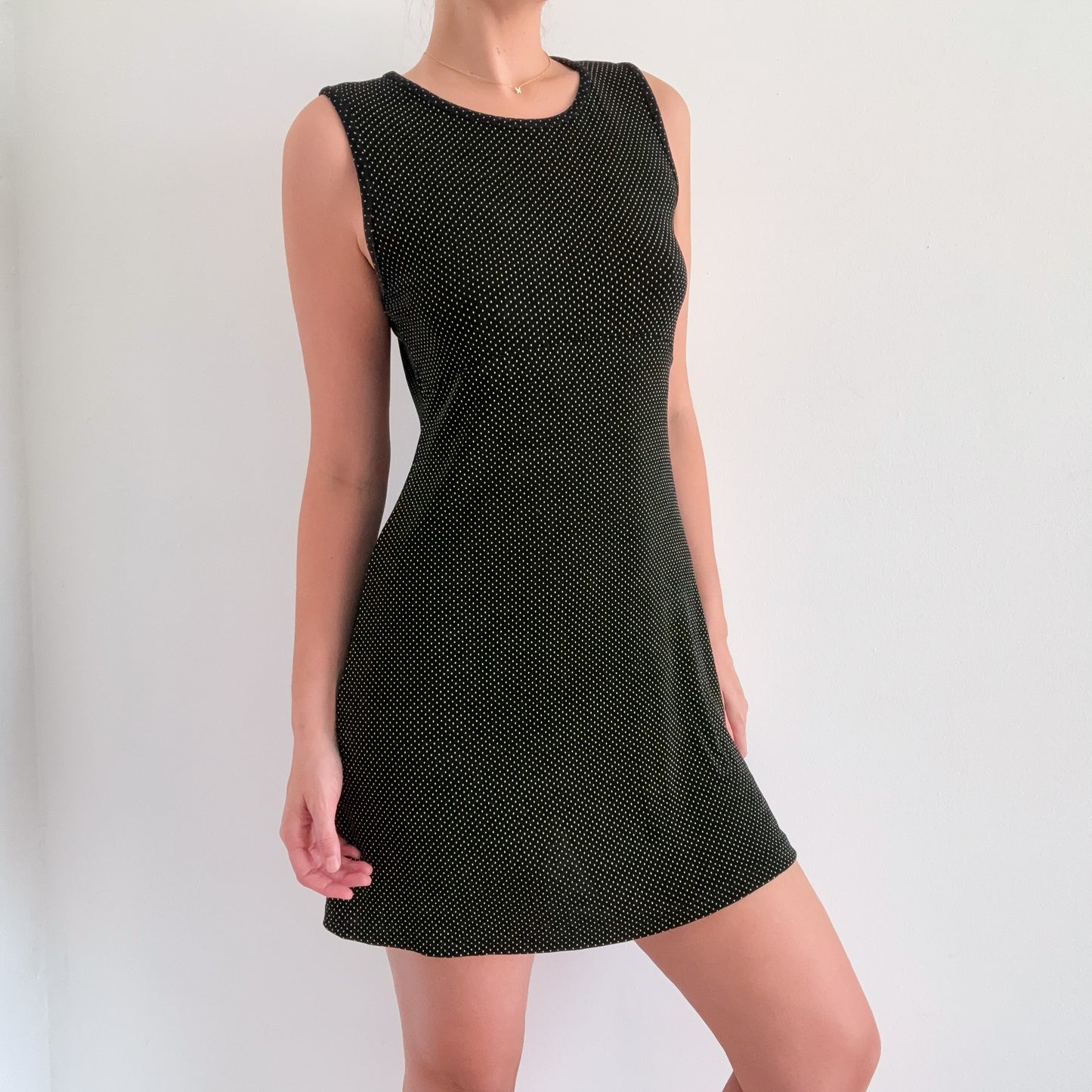 90's Black Polka Dot Slinky Mini Dress / SZ M-L