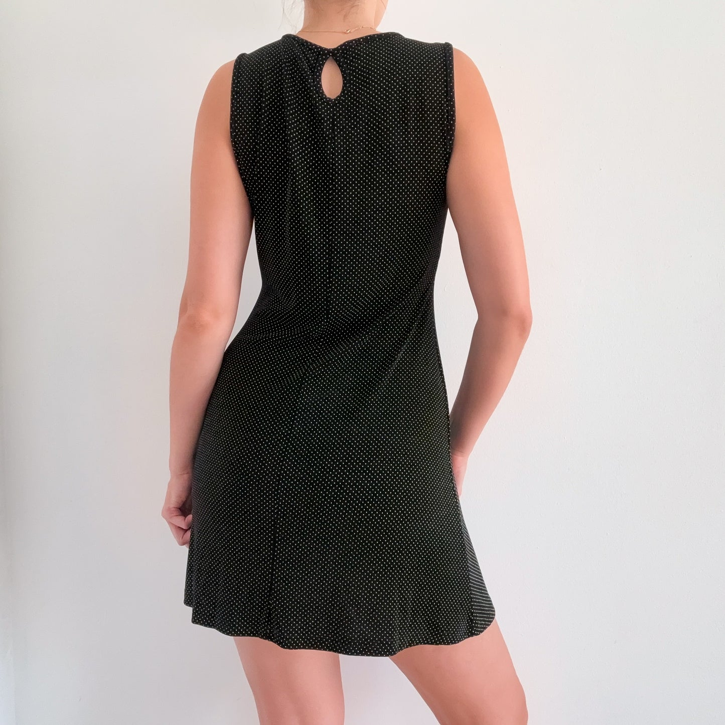 90's Black Polka Dot Slinky Mini Dress / SZ M-L