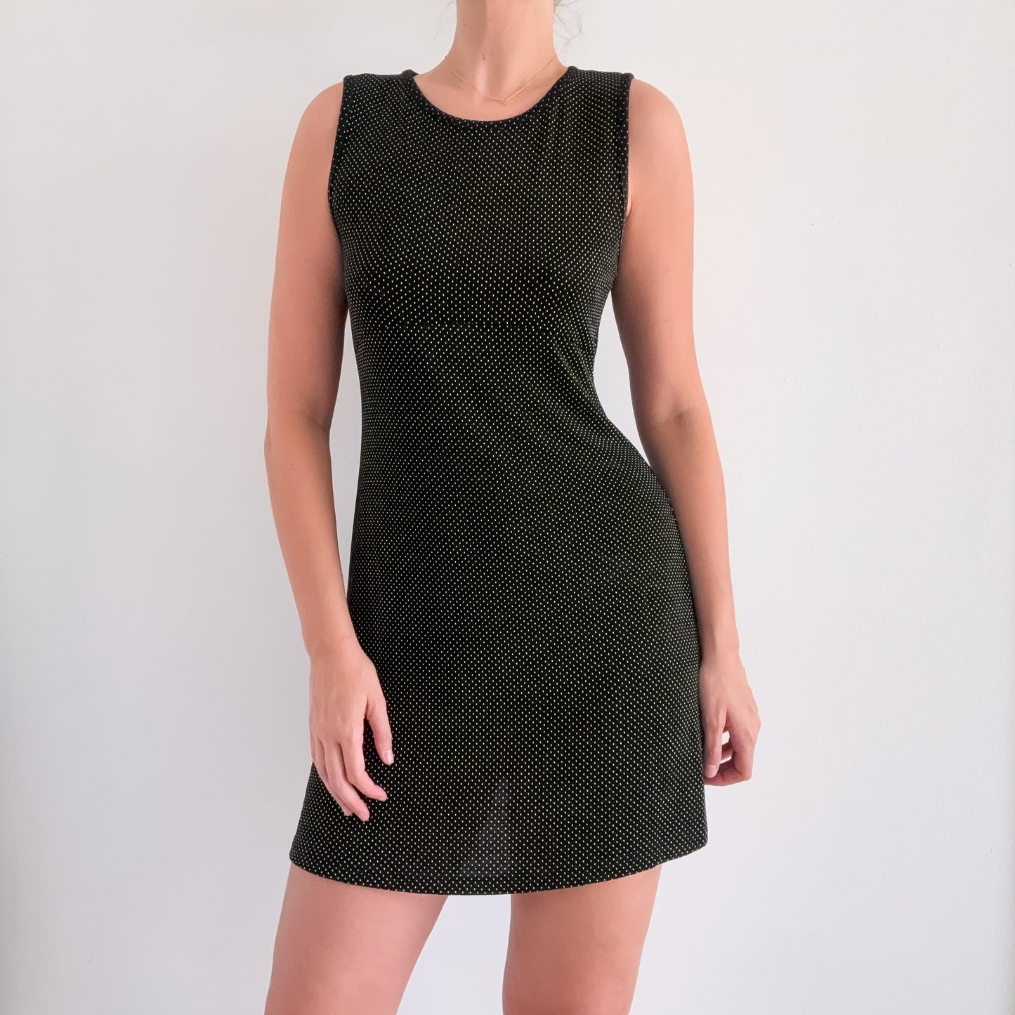 90's Black Polka Dot Slinky Mini Dress / SZ M-L