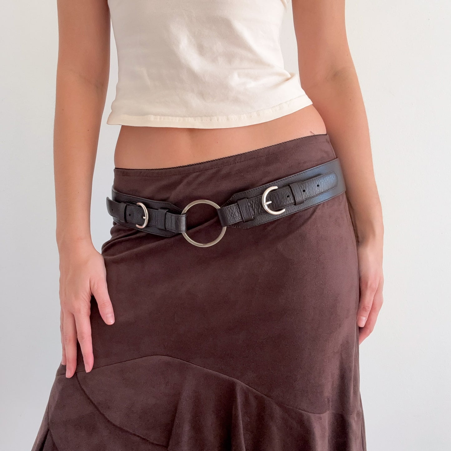 Y2K Dark Brown Leather O-Ring Belt / SZ L-XL