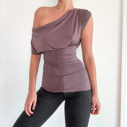 Y2K Bebe Brown Taupe Draped Top / SZ S