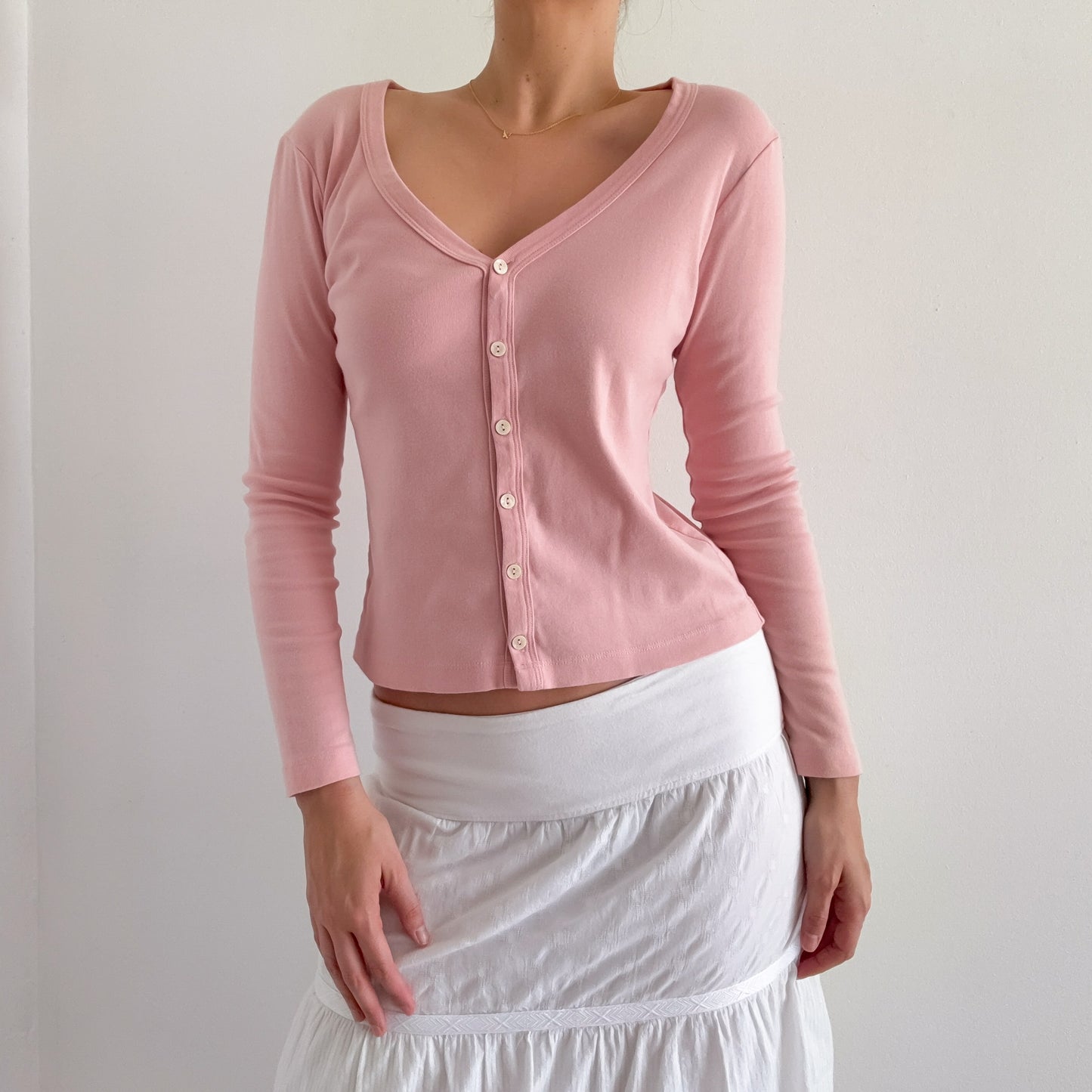 Y2K Baby Pink Cotton Cardigan / SZ M