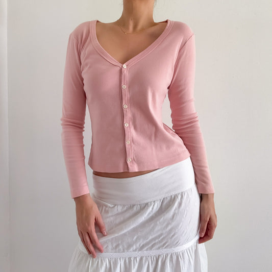 Y2K Baby Pink Cotton Cardigan / SZ M