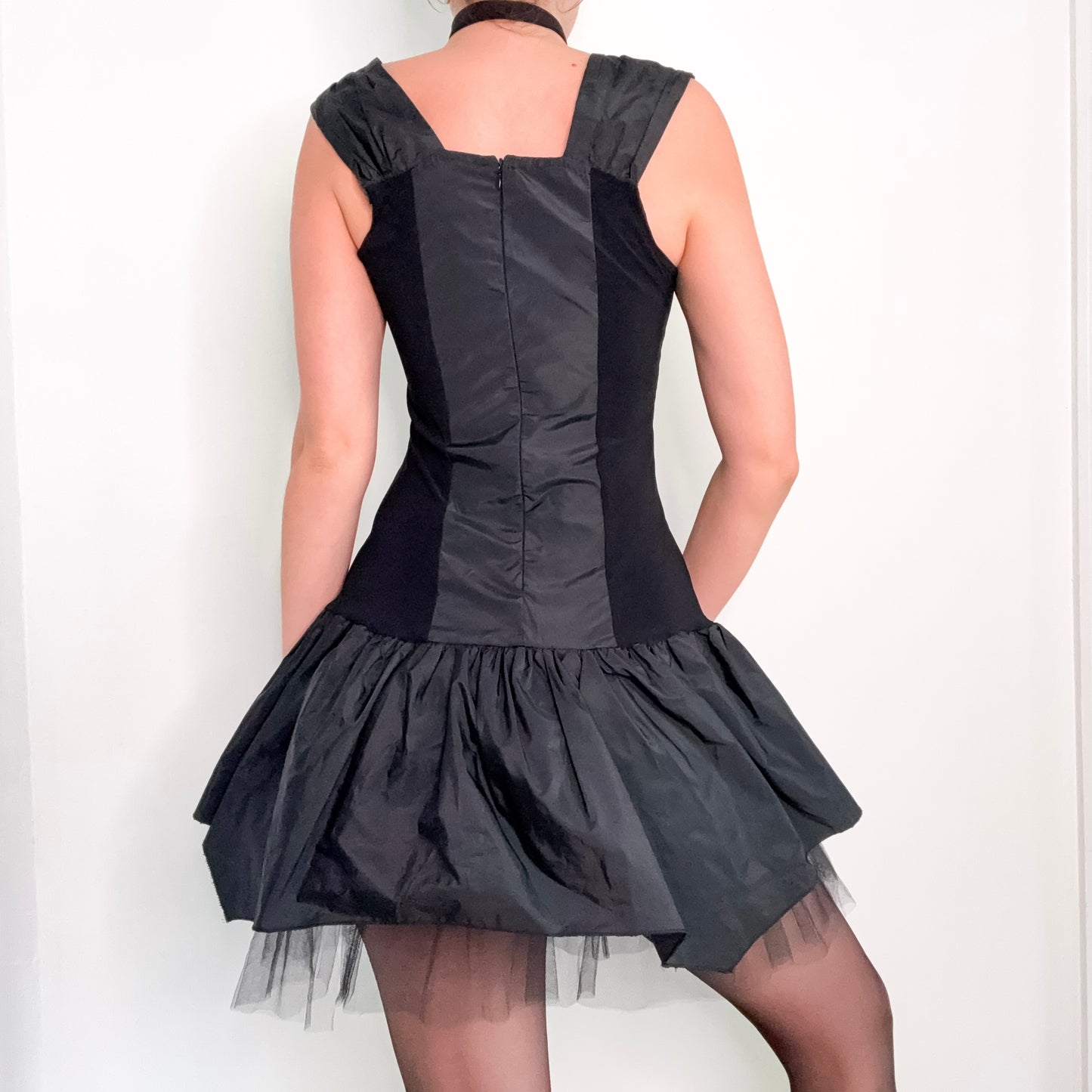 90's Italian Black Bow Tulle Dress / SZ M