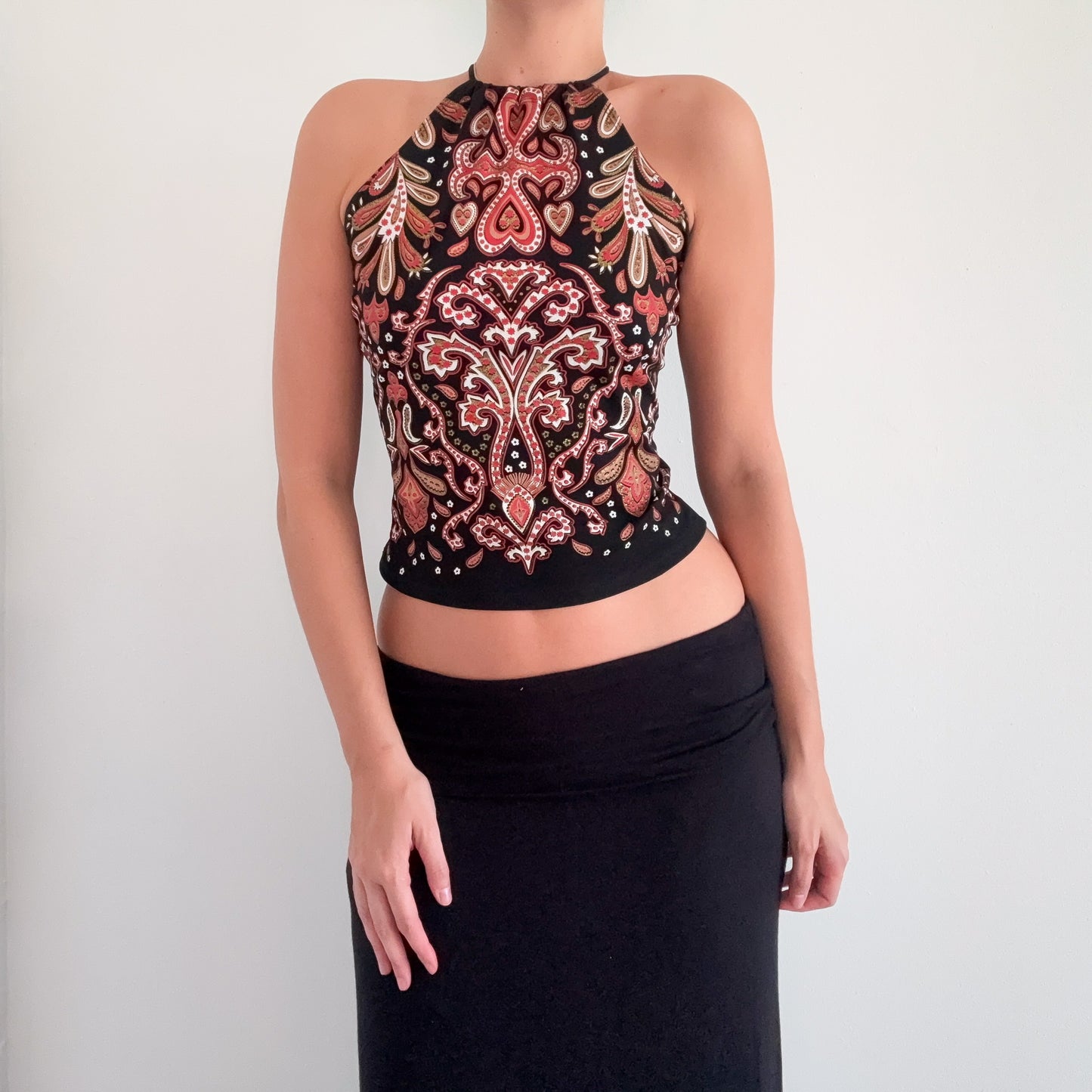 90's Black & Orange Glitter Paisley Top / SZ M